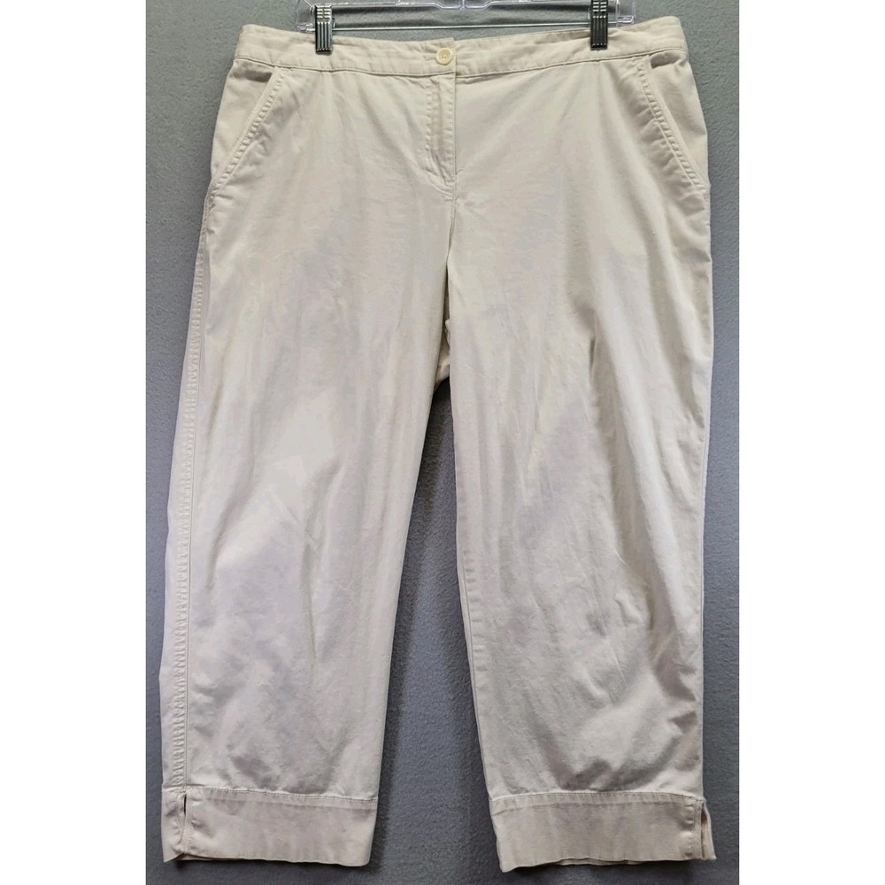 Tommy Bahama Relax‎ Womens Size 14 Beige Mid-Rise Cropped Pants Stretch Casual
